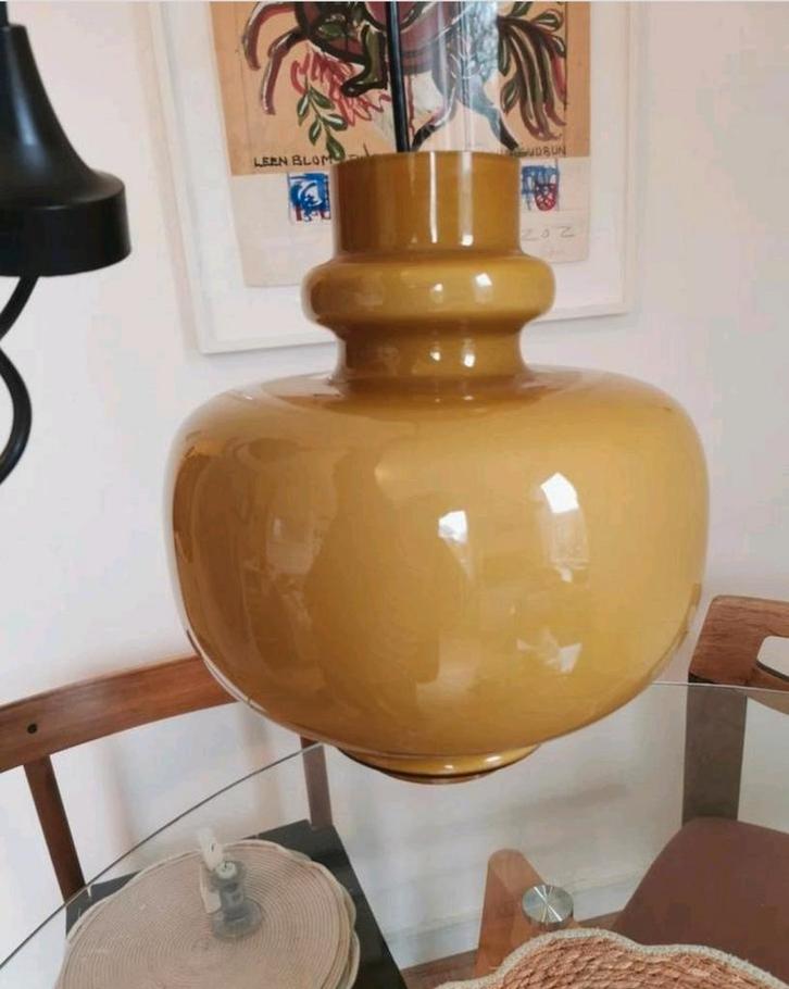 Vintage oplight 75 lamp, Huis en Inrichting, Lampen | Hanglampen, Minder dan 50 cm, Glas, Ophalen of Verzenden