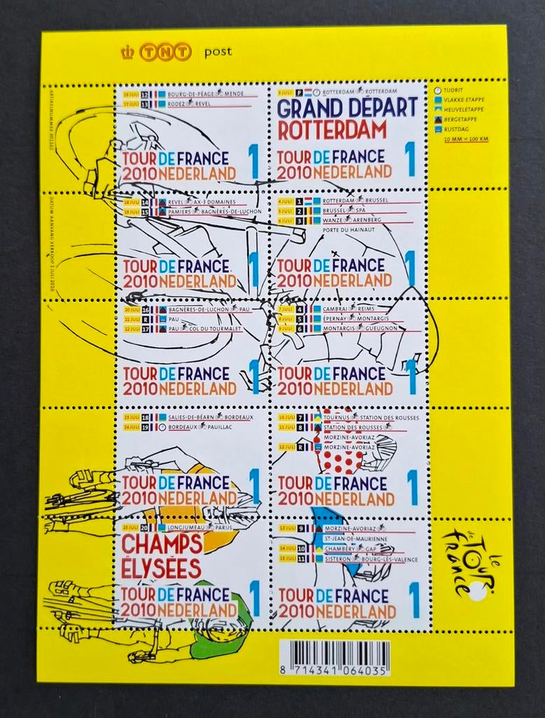 Nederland 2010 nvph nr 2720-2729 Tour de France, Postzegels en Munten, Postzegels | Nederland, Ophalen of Verzenden, Postfris