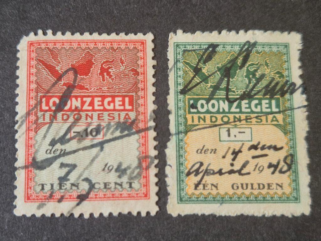 NL Overzee Indonesië "Loonzegel" 10-Cnt.&1 Gld. April 1948, Ophalen of Verzenden, Na 1940, Gestempeld