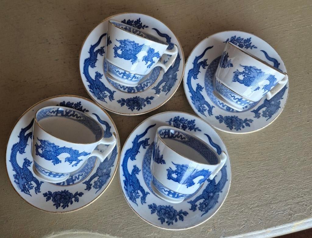 Booth 4 demitasse, espresso, antiek blauw wit draak 1930, Ophalen of Verzenden