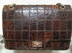 Vintage single flap krokodil leder damestasje, Verzenden, Gebruikt, Bruin, Schoudertasje