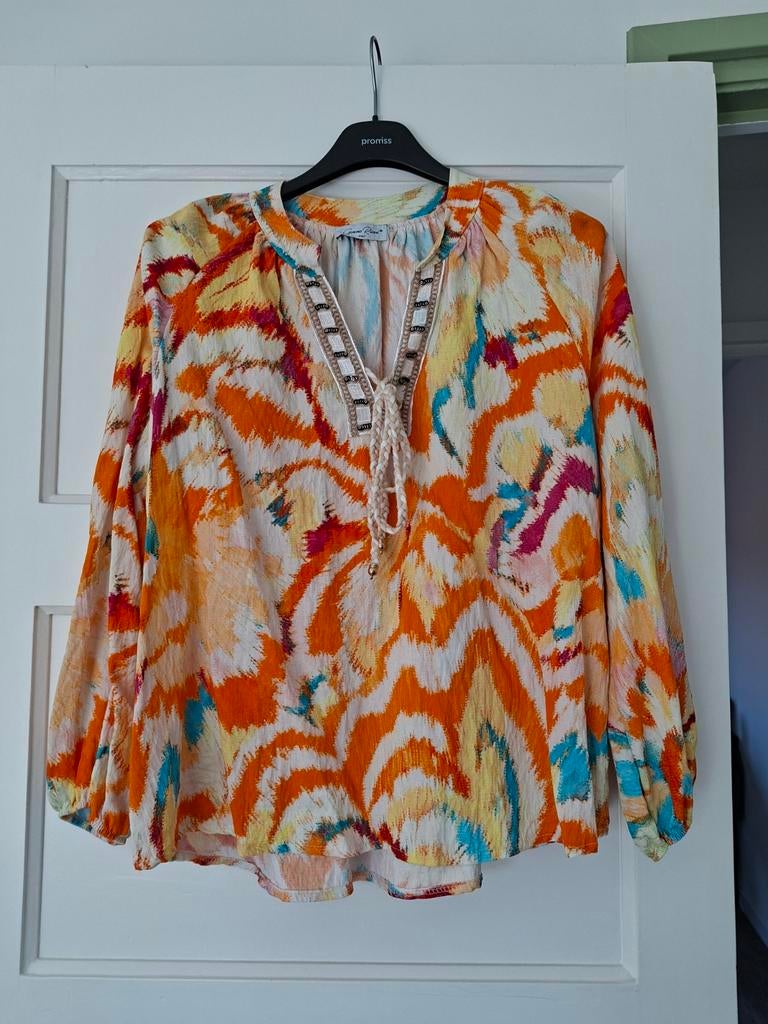 Gemma Ricceri Blouse met Kleurrijke Print - Maat M, Maat 42/44 (L), Oranje, Ophalen of Verzenden, Zo goed als nieuw