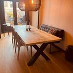 Massief eiken eettafel 240x100 cm met X-poten, Ophalen, Gebruikt, Eikenhout, 200 cm of meer
