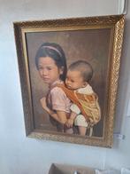 Schilderij Thais meisje met kindje - Francis Tsoy, Ophalen of Verzenden