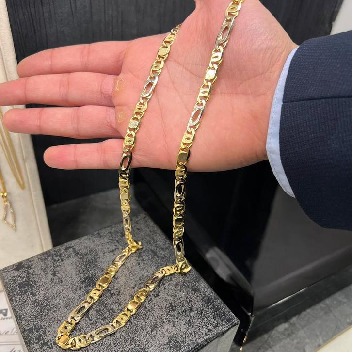 18 karaat gouden ketting massief valkenoog schakel, Sieraden, Tassen en Uiterlijk, Kettingen, Zo goed als nieuw, Goud, Ophalen of Verzenden