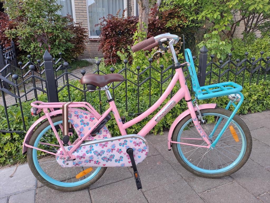Popal meisjesfiets 20 inch met vlindermotief, Ophalen, Terugtraprem, Gebruikt, Handrem