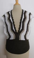 Apart knitwear/crochet bruin/wit top/truitje! L, Kleding | Dames, Maat 38/40 (M), Bruin, Verzenden, Zo goed als nieuw