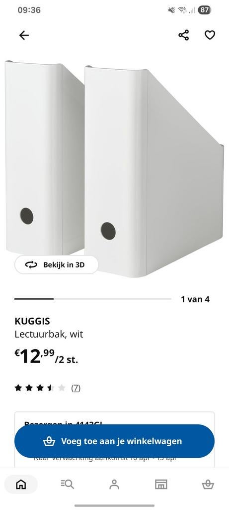 Ikea Kuggis lectuurbak wit, Huis en Inrichting, Woonaccessoires | Krantenbakken en Lectuurbakken, Ophalen of Verzenden