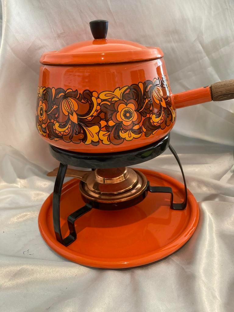 Vintage Brabantia fondueset jaren 70 Diane bloemen, Ophalen of Verzenden