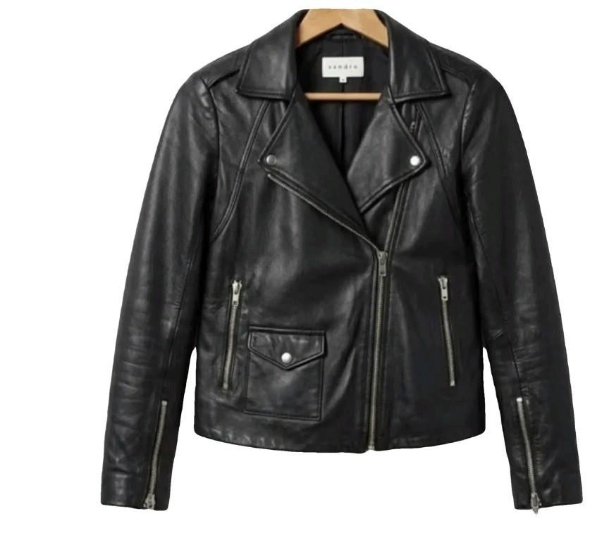 Sandro leren jas maat 1 36 als nieuw € 499, Ophalen of Verzenden, Zo goed als nieuw, Maat 36 (S), Zwart