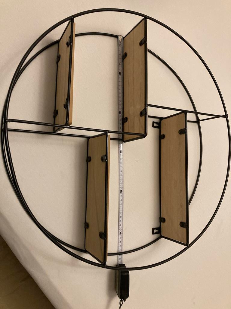Rond wandrek met houten planken, zwart metaal, Huis en Inrichting, Woonaccessoires | Wandplanken en Boekenplanken, Ophalen, Gebruikt