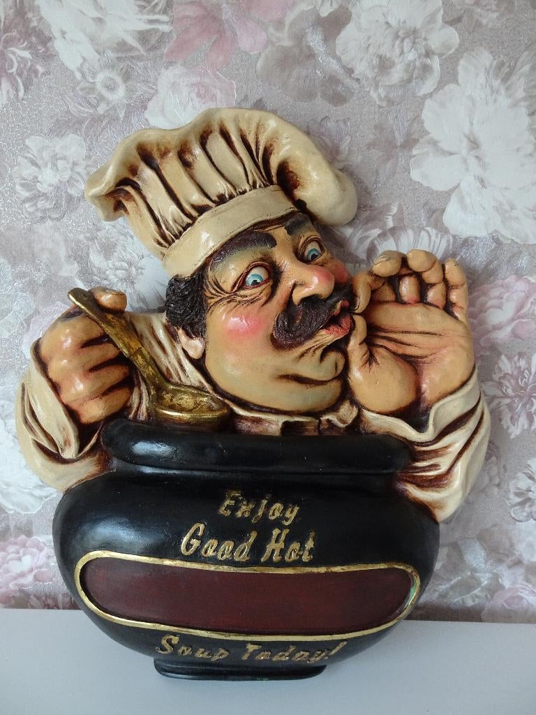 Vintage reclame bord/wanddecoratie met kok, Ophalen of Verzenden