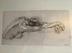 2 tekeningen vrouwenfiguur, naakt, signatuur: van Hove., Ophalen