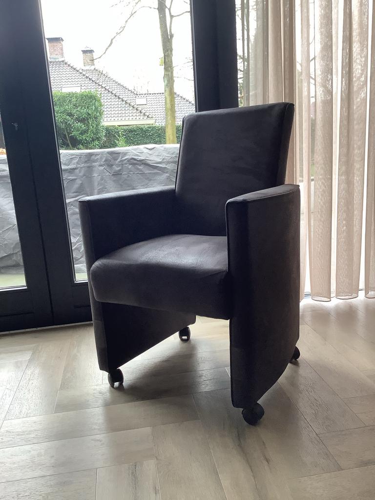 6 fauteuils met wielen, taupe en bruin, Huis en Inrichting, Fauteuils, Ophalen, Gebruikt, Minder dan 75 cm, Stof