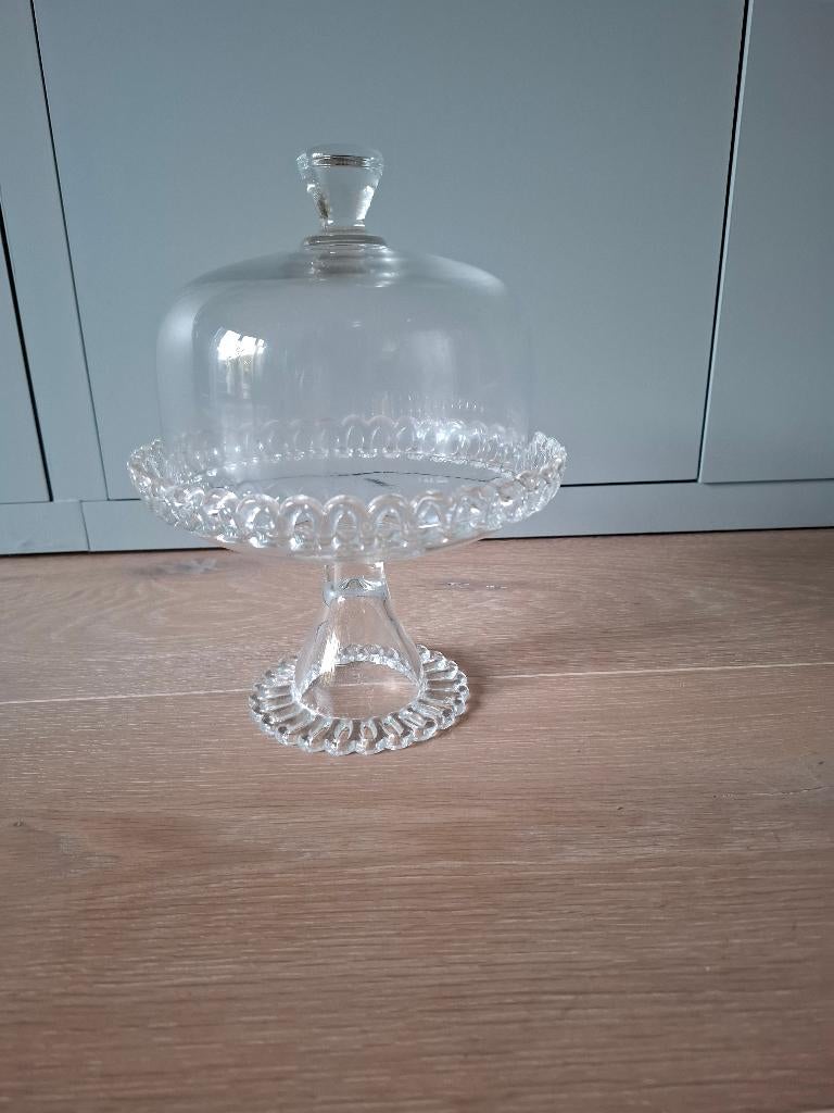 Glazen Taartplateau met Stolp - klein formaat, Ophalen, Gebruikt