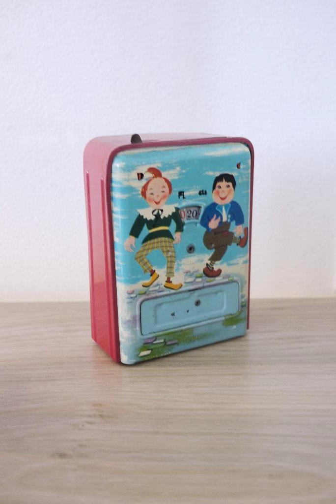 geobra antiek spaarpot dubbeltjes met mechanisme optel, Ophalen of Verzenden