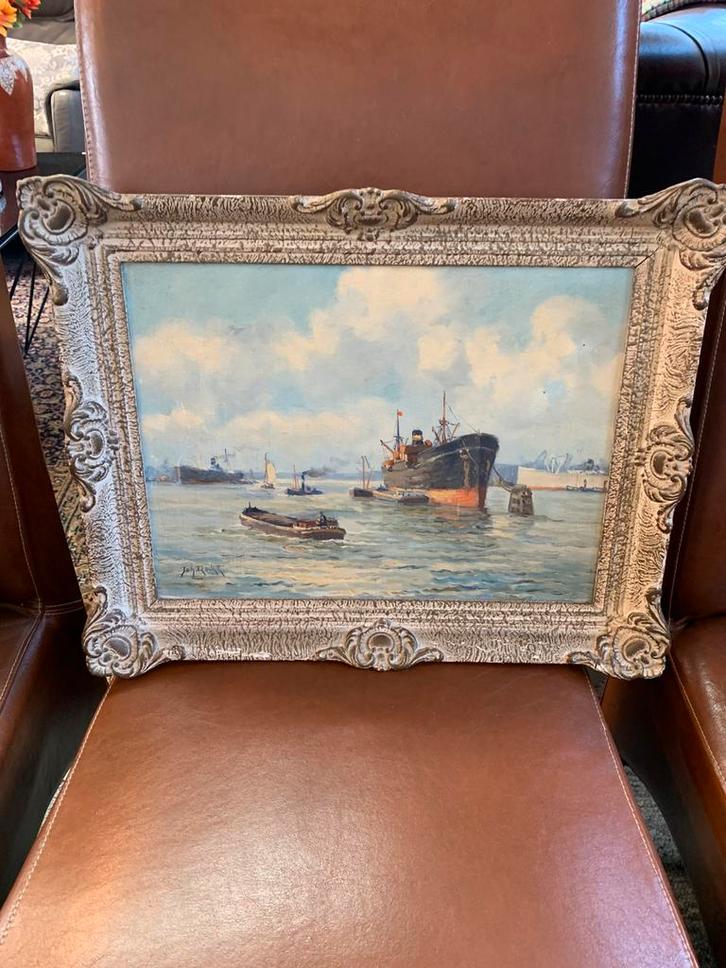 Schilderij van Rotterdamse haven schilder ? plus min 50x40, Antiek en Kunst, Kunst | Schilderijen | Klassiek, Ophalen of Verzenden