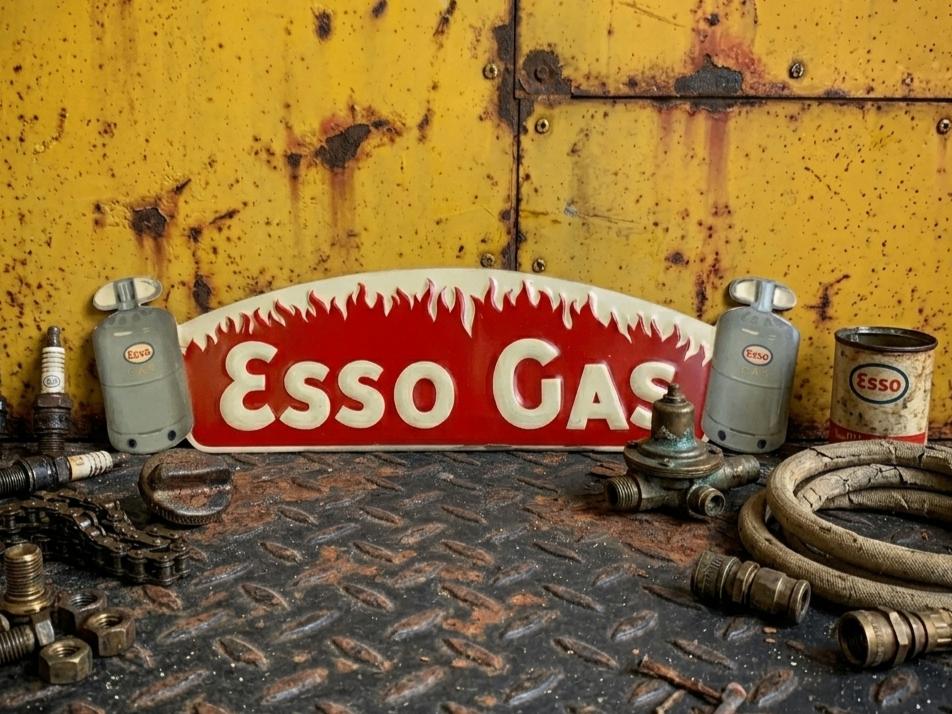 Reclamebord ESSO GAS Jaren 50 Zeldzaam Vintage Mancave Blik, Verzenden, Gebruikt, Reclamebord