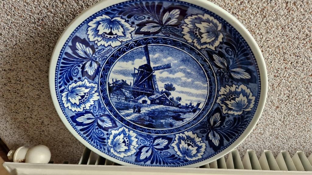oude schotel wandbord delfts blauw molen, Ophalen of Verzenden