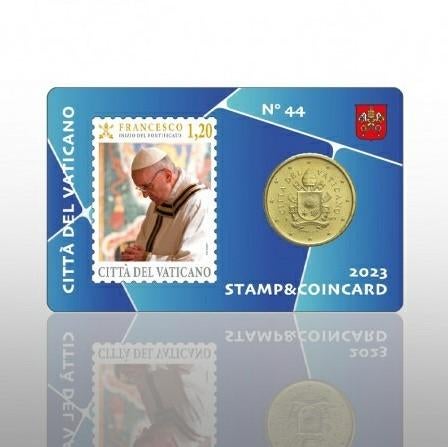 Coincard 44 met Postzegel Vaticaan 2023, Ophalen of Verzenden, Vaticaanstad, 50 cent, Setje