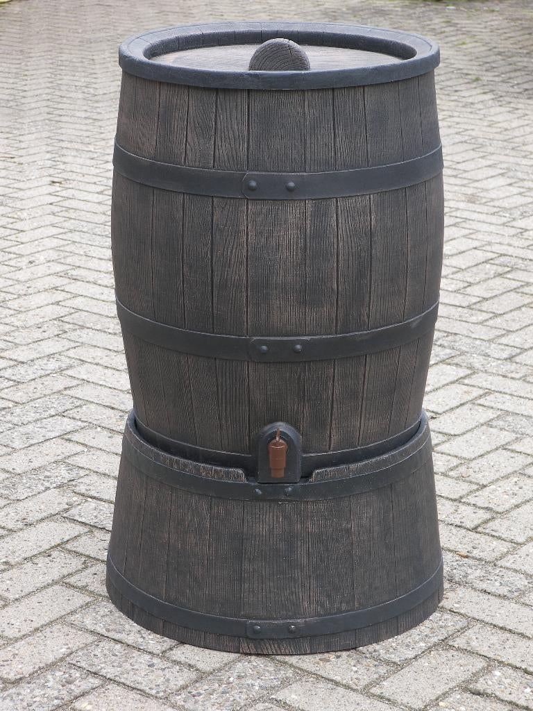 Regenton, kunststof 50 liter, houtlook, grijs en bruin., Ophalen, Kunststof, Met kraantje, Nieuw