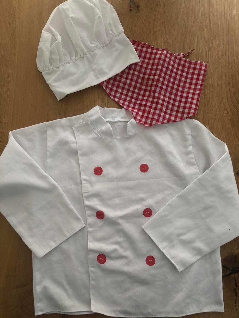 Verkleedkleren Hema, bakkerskleding met bakkersmuts, Ophalen of Verzenden, Gebruikt, 110 t/m 116, Jongen of Meisje