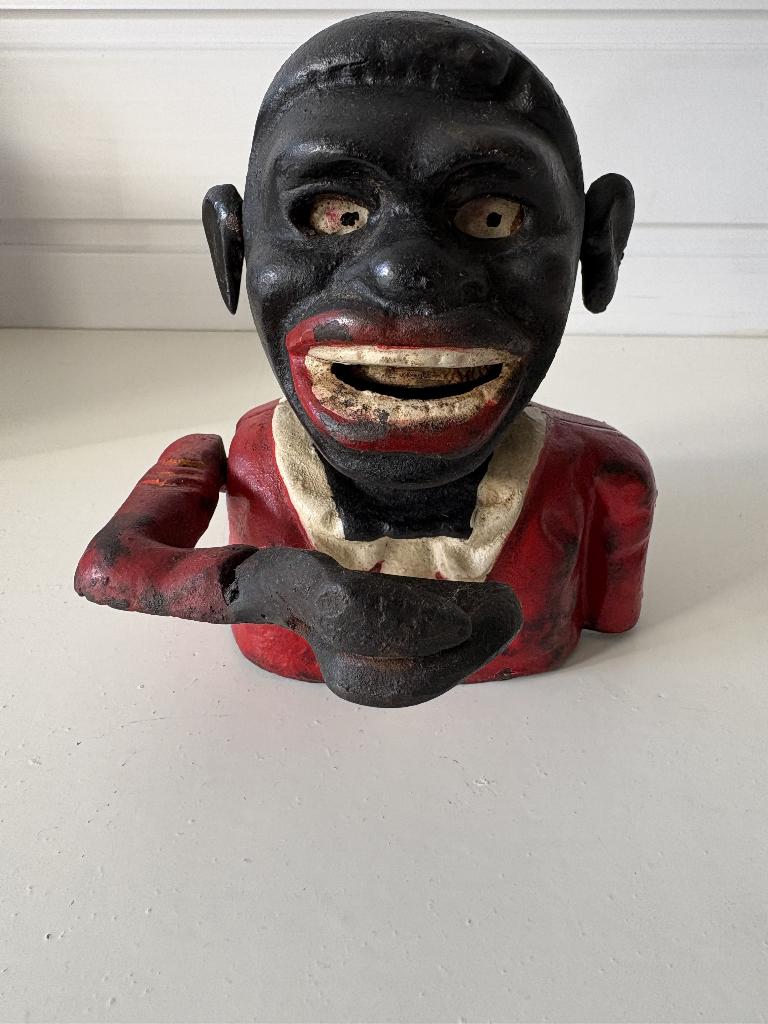 spaarpot vintage gietijzer, Verzamelen, Spaarpotten, Ophalen of Verzenden, Gebruikt, Overige materialen, Overige thema's