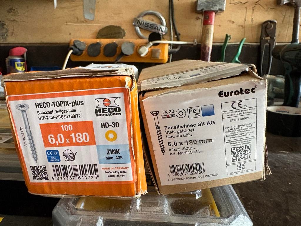 Heco Topix en Eurotec Paneltwist schroeven 6,0x180 TX30, Ophalen of Verzenden, Zo goed als nieuw, 100 tot 250 mm, Schroeven