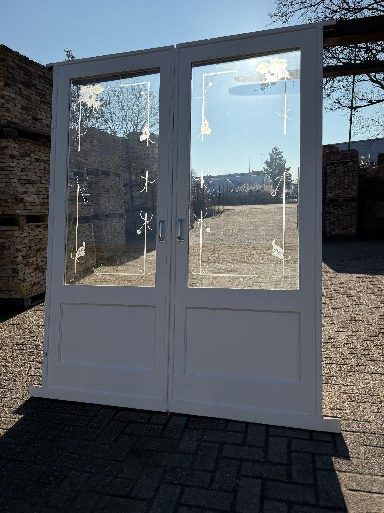 Set schuif / en-suite deuren met geëtst glas 212x163cm., Ophalen of Verzenden
