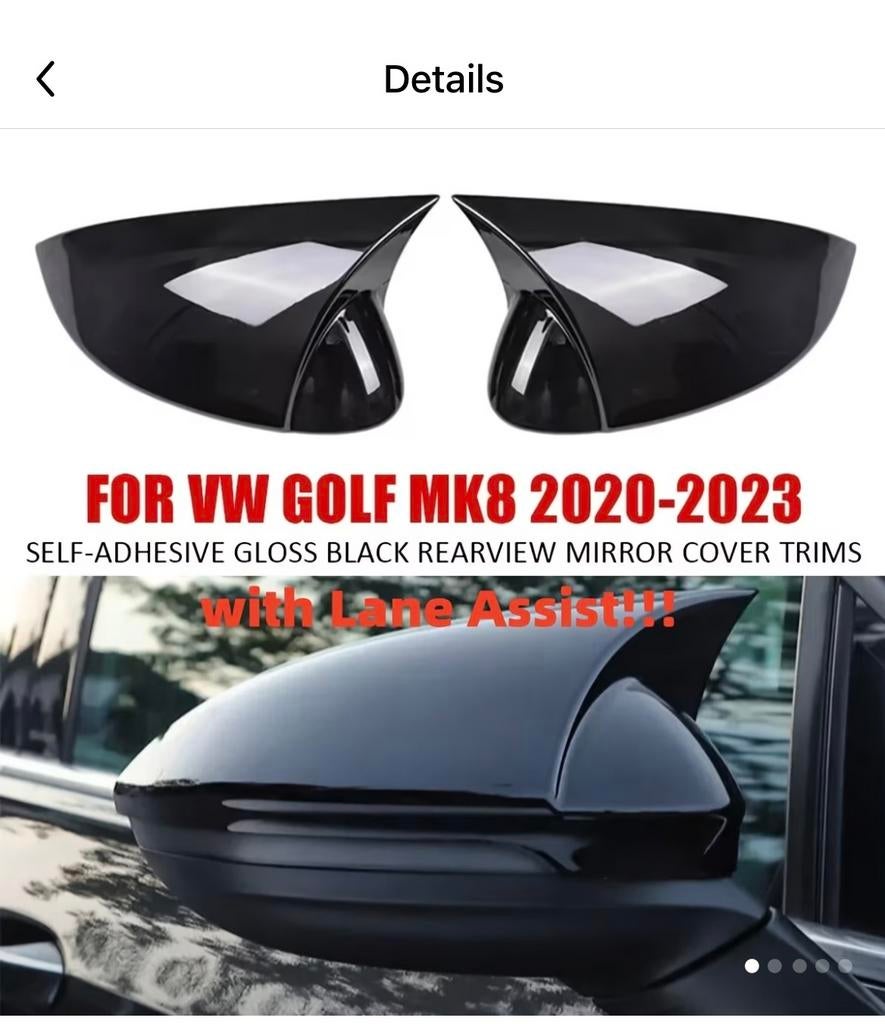 Golf 8 Achteruitkijkspiegel Kappen Glanzend Zwart, Auto-onderdelen, Ophalen of Verzenden, Nieuw, Volkswagen