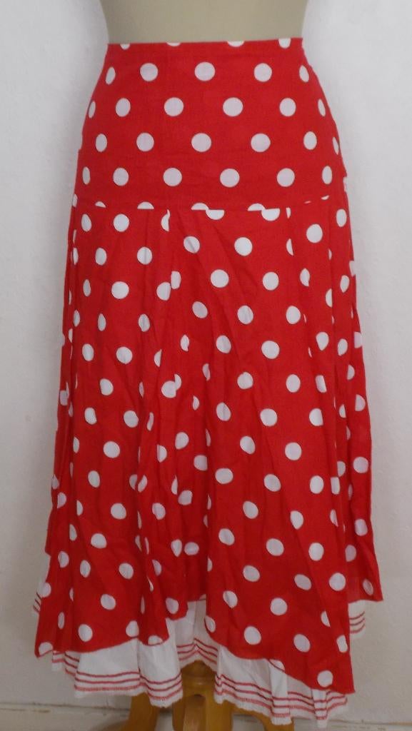 Sixties look 100% katoen rode dots maxi rok! L, Verzenden, Maat 42/44 (L), Zo goed als nieuw, Rood