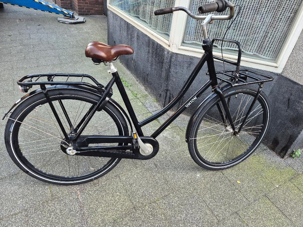 Uinon, meisjesfiets, damesfiets, zwart 28 inch zwart 3 versn, Ophalen, Terugtraprem, Gebruikt, Versnellingen