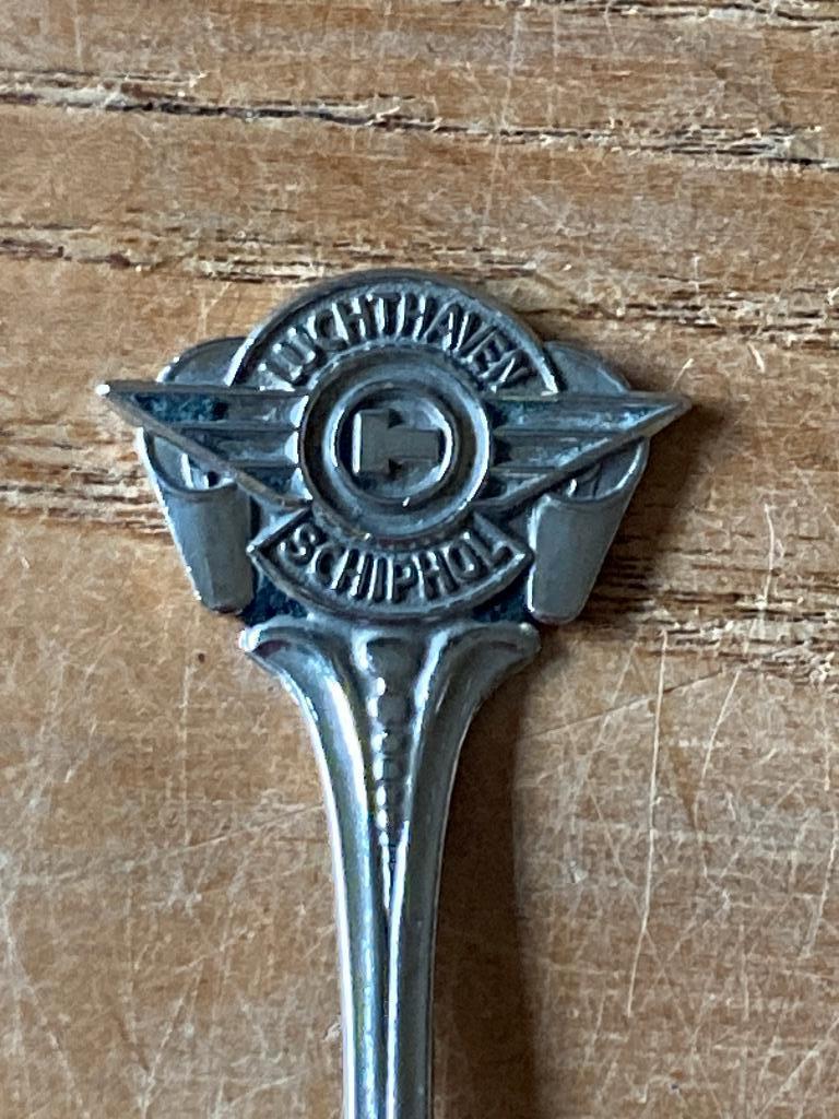 Vintage verzilverde theelepel Luchthaven Schiphol, Ophalen of Verzenden