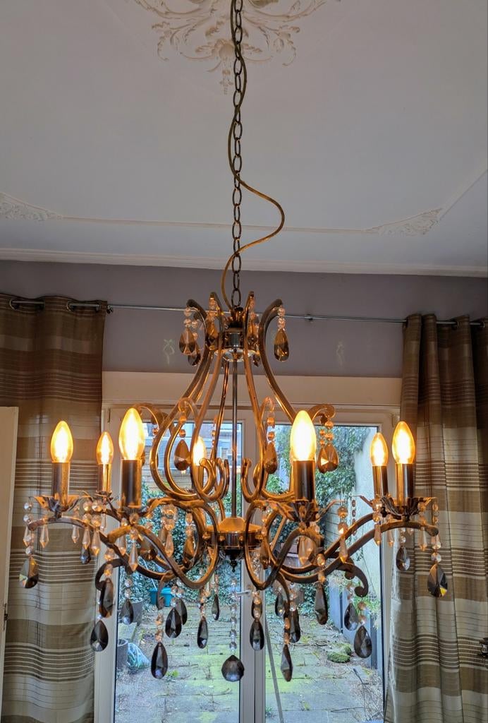 Alma - Zwart gelakte ijzeren kroonluchter met antieke koperen decoratie 5 lichts 120 - 57 - BL130-5-NR