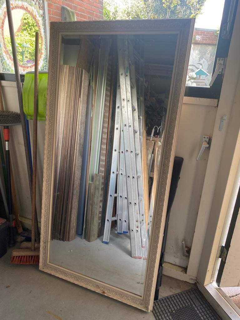 Mooie grote spiegel met baroque lijst., Ophalen, Rechthoekig, 150 tot 200 cm