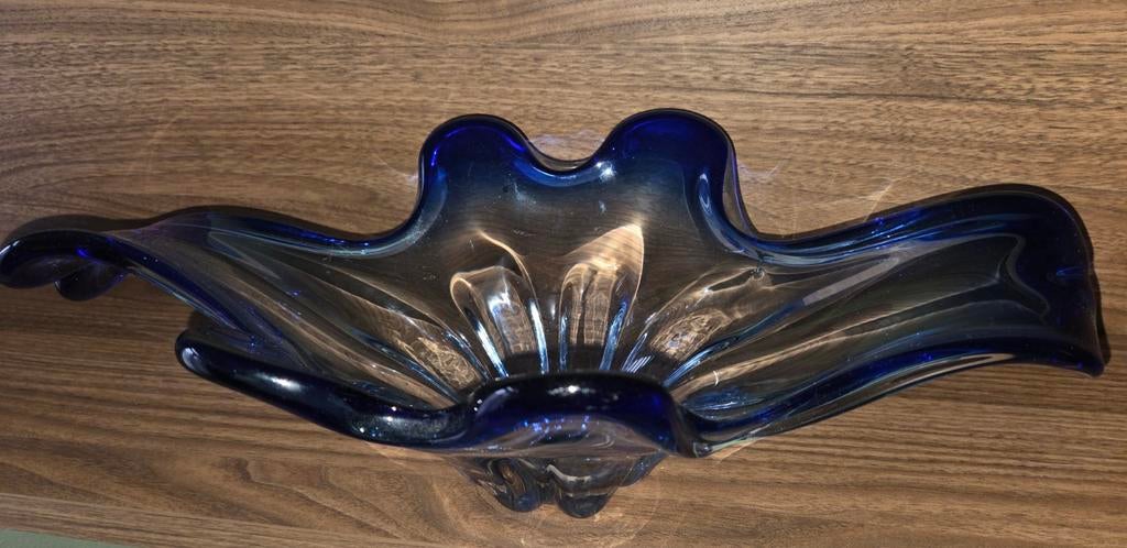 Vintage Murano Glazen Schaal - Kobaltblauw & Transparant, Ophalen