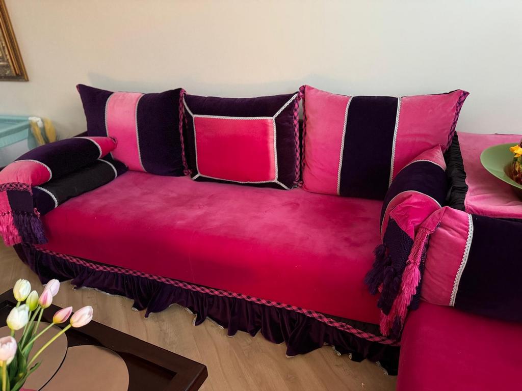 Levendige Marokkaanse hoekbank - Roze & Paars, 100 tot 125 cm, Hoekbank, 300 cm of meer, Ophalen of Verzenden