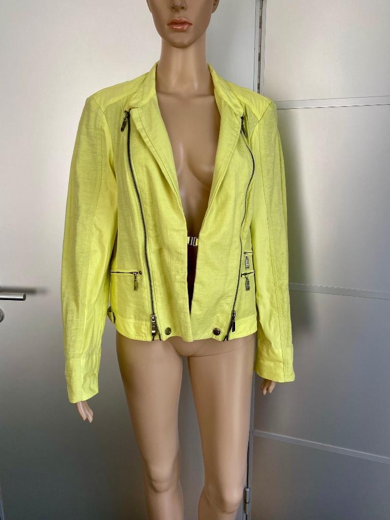 J227 Biba maat 42=L linnen jasje blazer colbert geel, Geel, Maat 42/44 (L), Biba, Ophalen of Verzenden