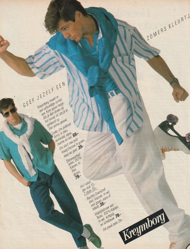 Retro reclame 1986 Kreymborg herenmode rolschaatsen, Verzamelen, Retro, Verzenden, Overige typen