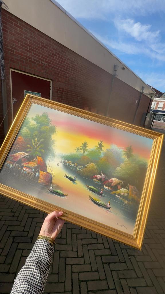 Twee Originele Schilderijen Thailand (gesigneerd Thong Dee), Antiek en Kunst, Ophalen of Verzenden