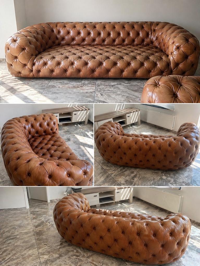 Luxe Chesterfield bank - Cognac leer, Huis en Inrichting, Banken | Sofa's en Chaises Longues, Ophalen, 250 tot 300 cm, 100 tot 125 cm