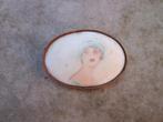 antiek flapper ovaal broche dame handgeschilderd? messing., Overige materialen, 4 tot 7 cm, Gebruikt, Overige kleuren