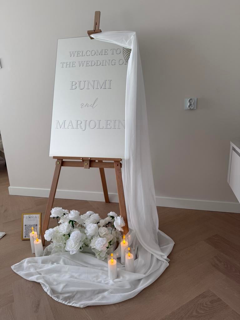 TE HUUR welkomstspiegel, welkomsbord, welkomspiegel bruiloft, Huis en Inrichting, Ophalen, Minder dan 50 cm, Zo goed als nieuw