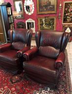 2 Fauteuils leren stoelen klassiek - antiek roodbruin, Ophalen, Gebruikt, 50 tot 75 cm, Leer