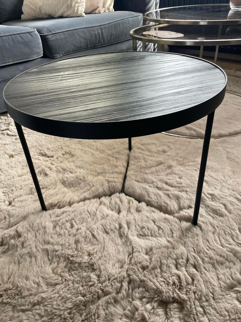 Ronde zwarte bijzettafel - Salontafel, Huis en Inrichting, Tafels | Bijzettafels, Ophalen, Minder dan 45 cm, Gebruikt, Metaal of Aluminium