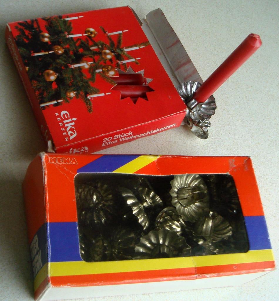 15 oude knijpers voor kerstboomkaarsjes + 10 kaarsjes € 8,50, Diversen, Kerst, Ophalen of Verzenden, Gebruikt