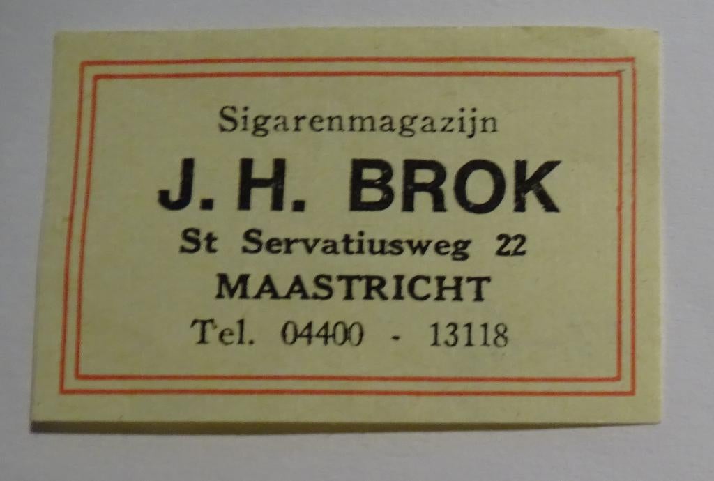 J.H. BROK   Sigarenmagazijn  St. Servatiusweg   MAASTRICHT, Verzenden, Zo goed als nieuw, Luciferdoosjes of -merken