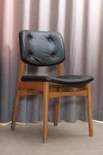 3x Mid Century leer eetkamerstoel, Huis en Inrichting, Stoelen, Ophalen, Drie, Zwart, Leer
