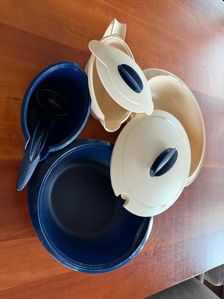 Mepal Dekschalen Set - Blauw & Crème, Huis en Inrichting, Keuken | Tupperware, Gebruikt, Schaal, Blauw, Ophalen of Verzenden