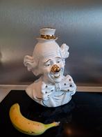 Vintage Clown Buste / Beeld - Wit met Goudaccenten, Antiek en Kunst, Antiek | Keramiek en Aardewerk, Ophalen of Verzenden